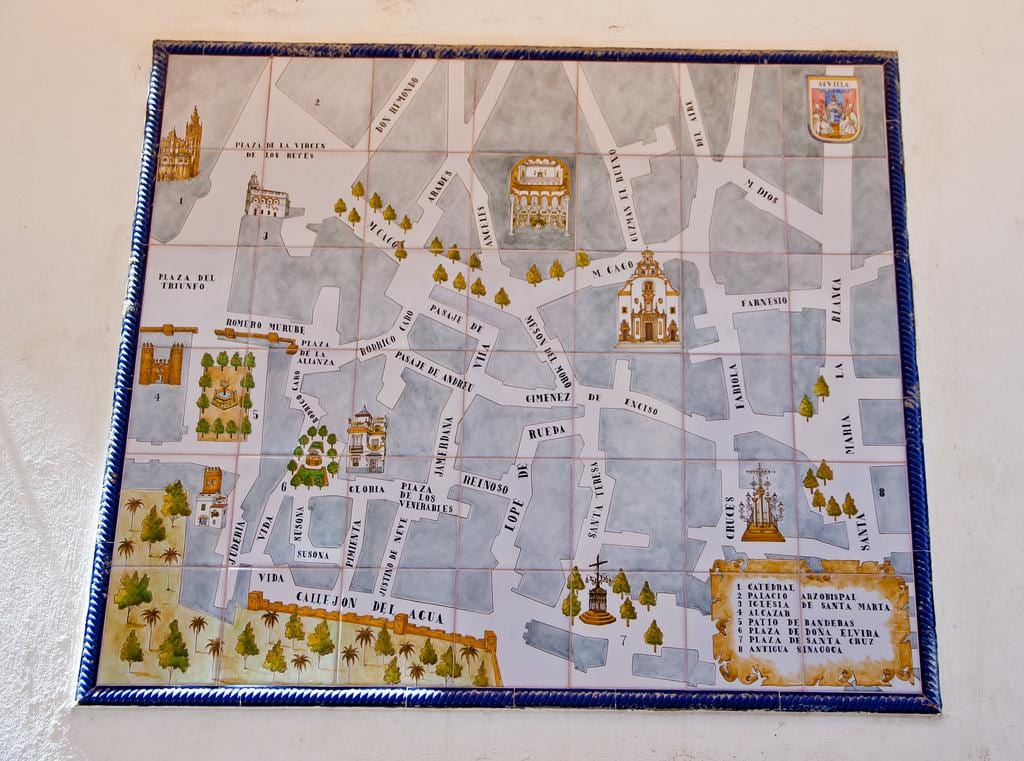 mapa židovského města Sevilla