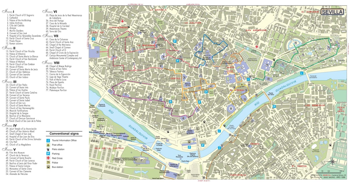 barrio santa cruz v Sevilla mapě