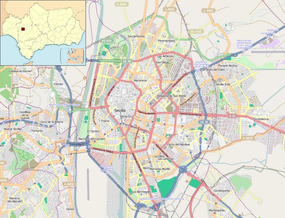 mapa Sevilla španělsko čtvrtí
