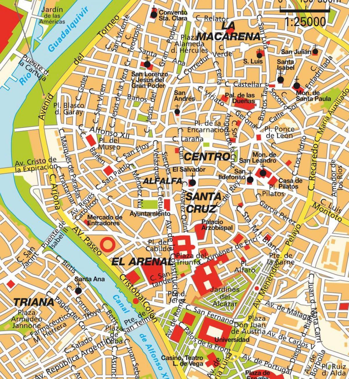 mapa Sevilla španělsko centra města