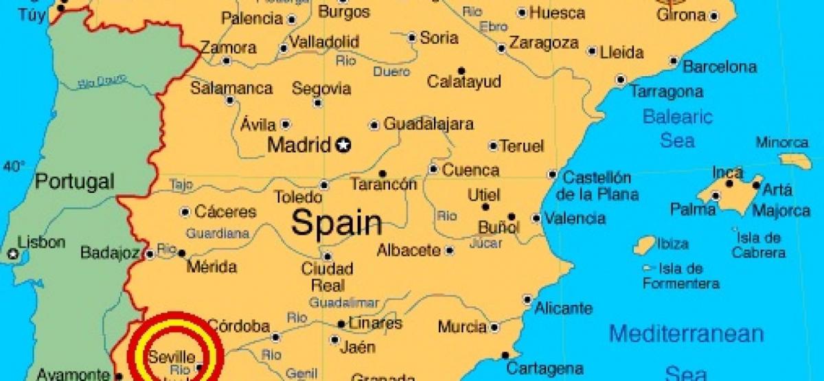 mapa španělska ukazuje Sevilla