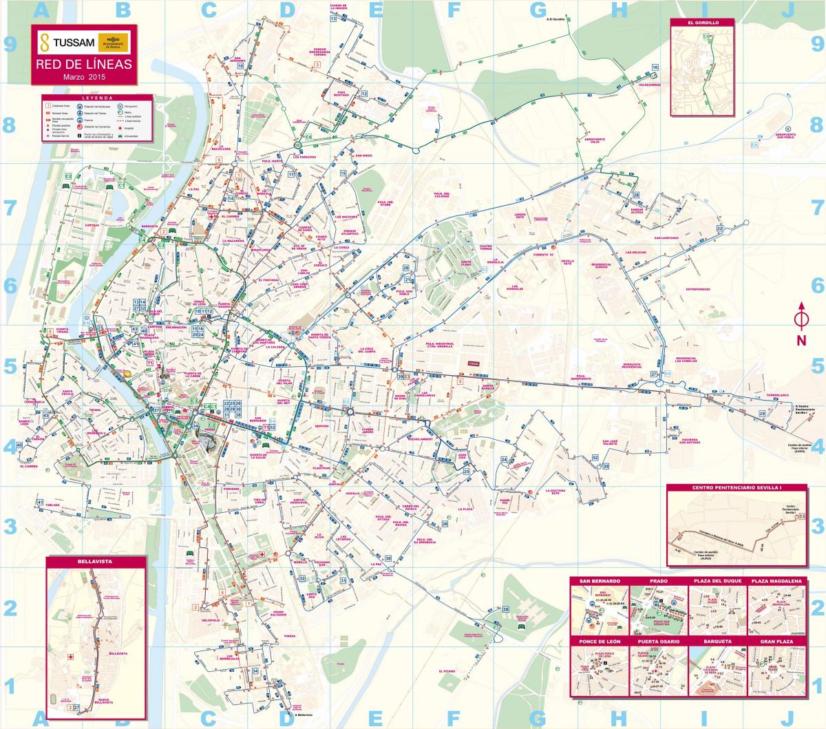 Sevilla veřejné dopravy mapu