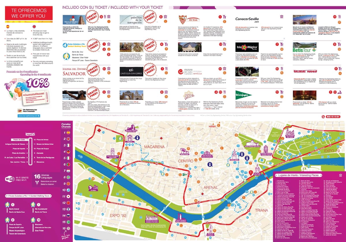 Sevilla hop on hop off bus mapa