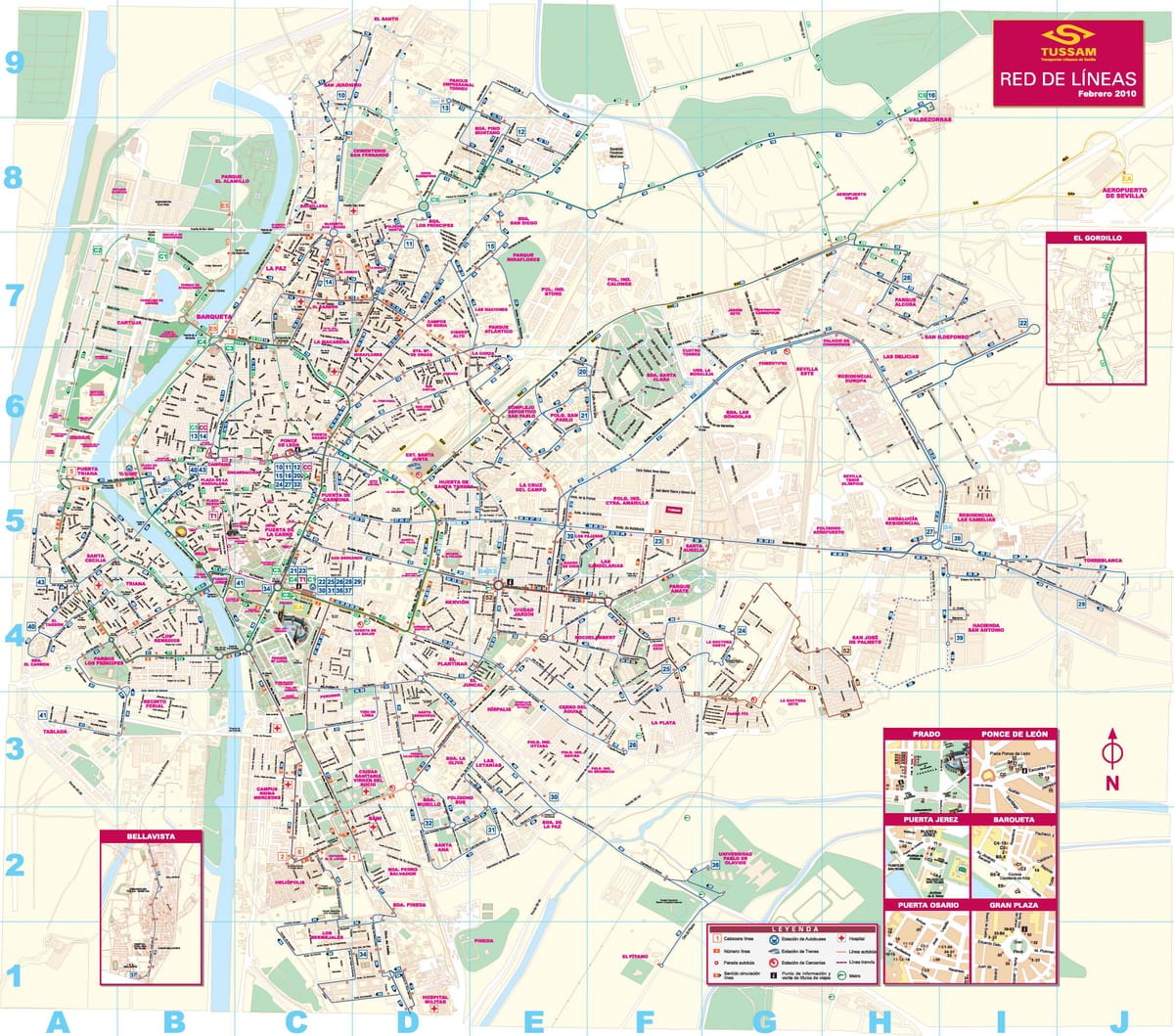 Sevilla letiště autobusem mapě