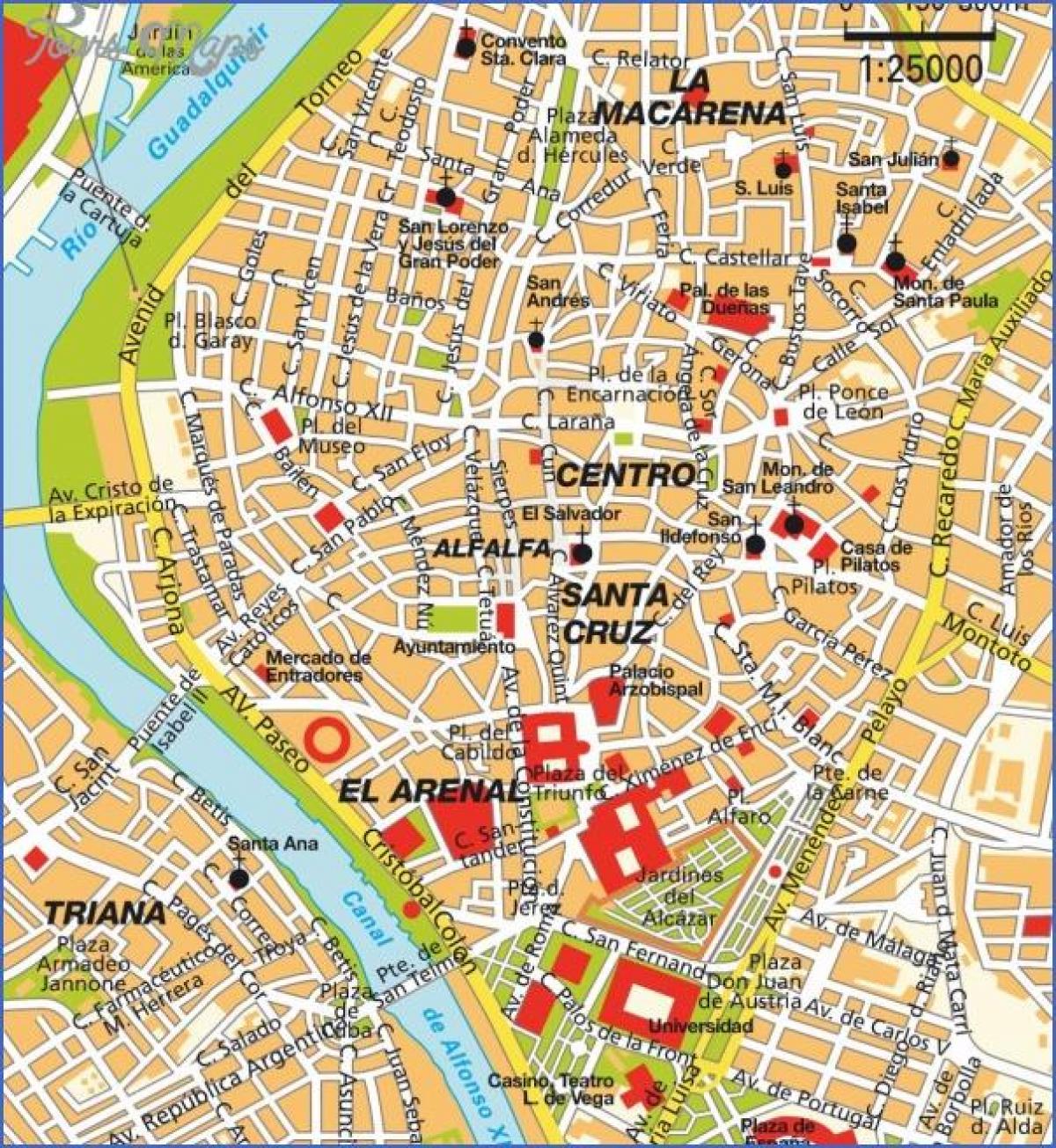 Sevilla španělsko mapa turistických zajímavostí