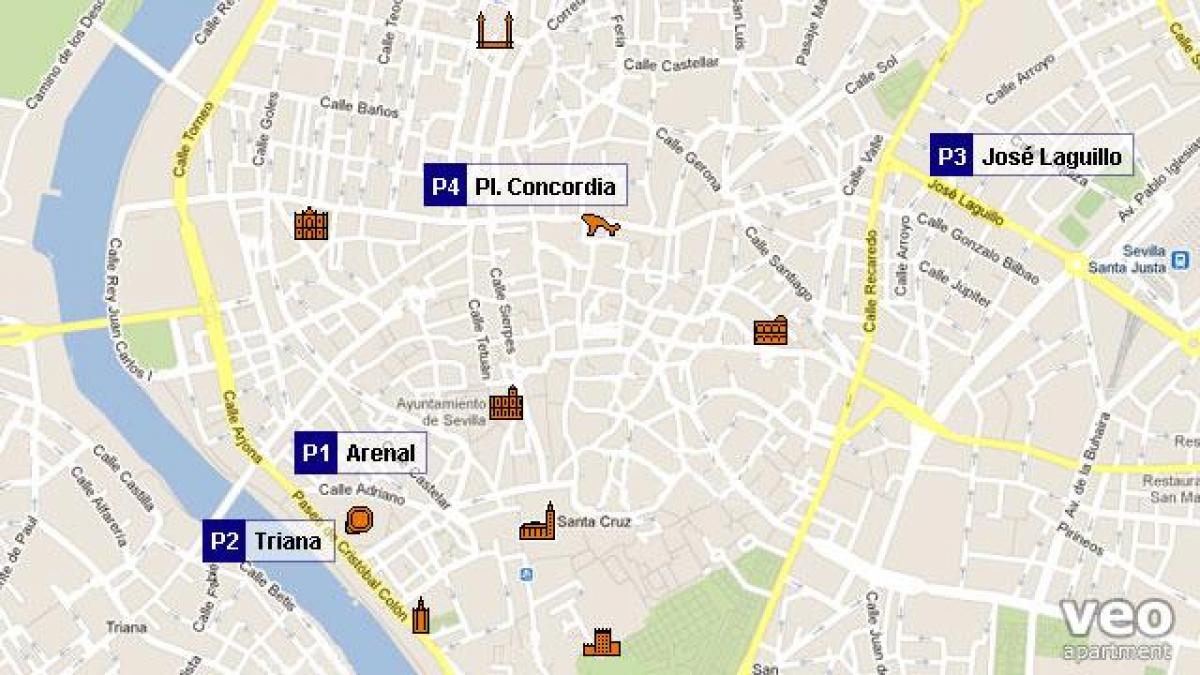 mapa Sevilla parkoviště
