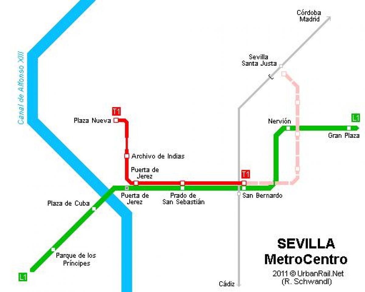 mapa Sevilla tramvají