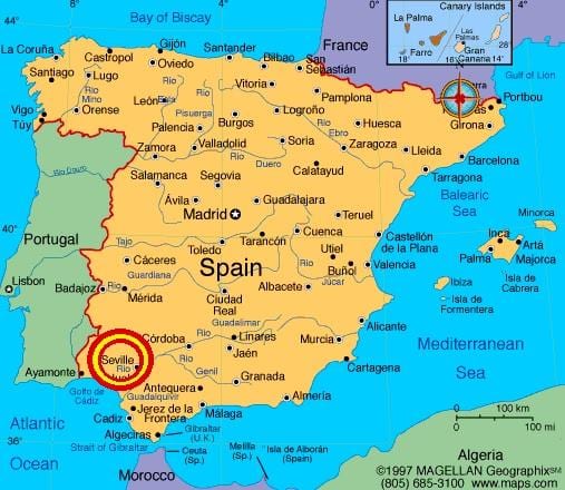 Sevilla, alcazar mapě