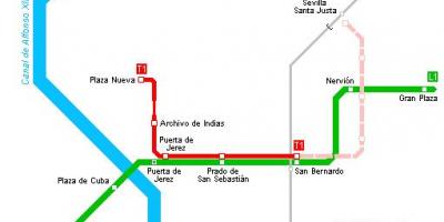 Mapa Sevilla tramvají